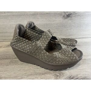 Skechers‎ Womens Size 6.5 38409 Gray Wedge Heel Basket Weave Sandals Mary Janes